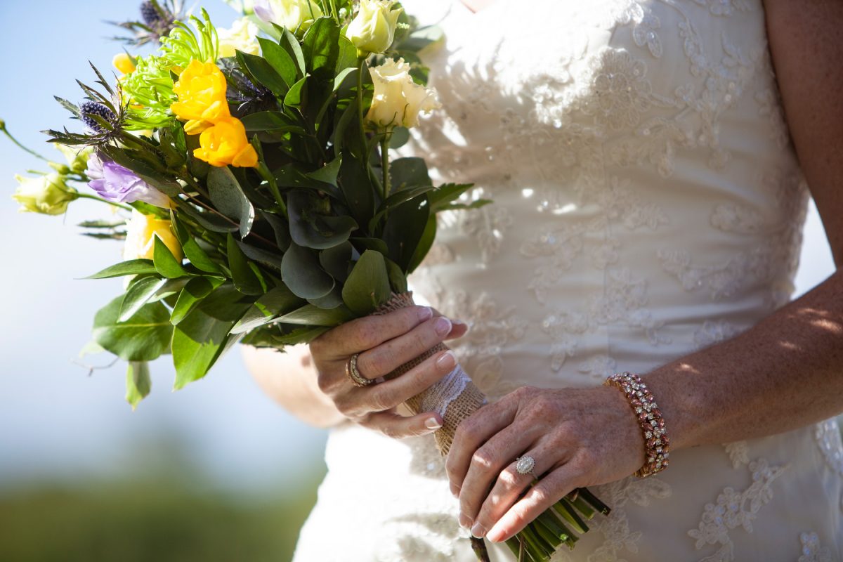 Close-up picture of the bride holding wedding bouquet